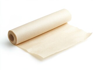 Fototapeta premium Unrolled Roll of Beige Paper on White Background.