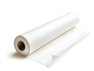 Fototapeta premium Roll of White Protective Covering Film Unrolled on White Background.