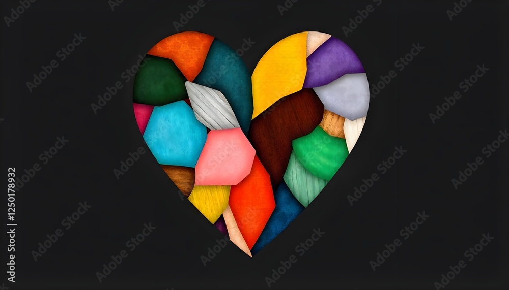 Poster zero discrimination day a symbolic image of a heart made up of different colors and patterns, representing the beauty of human diversity