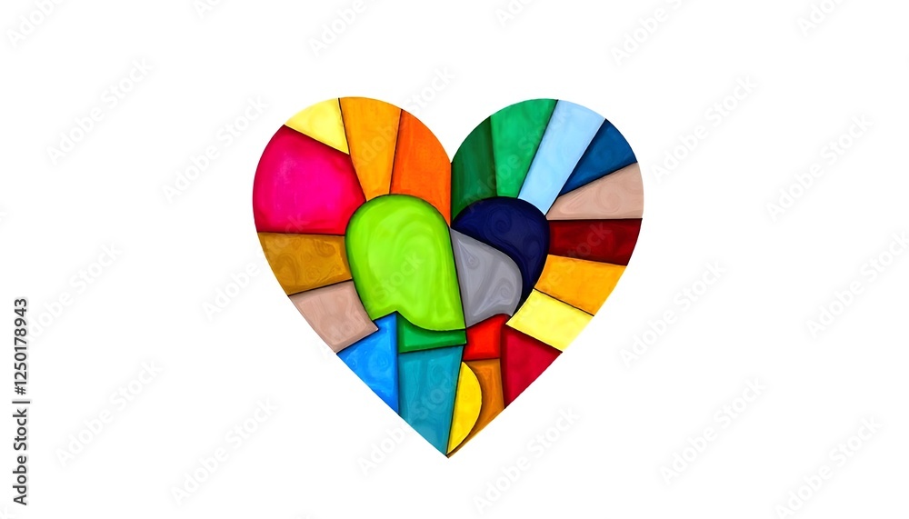 Poster zero discrimination day a symbolic image of a heart made up of different colors and patterns, representing the beauty of human diversity