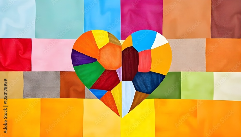 Poster zero discrimination day a symbolic image of a heart made up of different colors and patterns, representing the beauty of human diversity