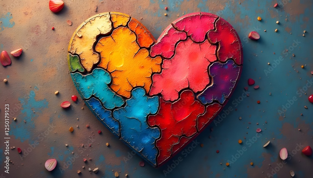 Poster zero discrimination day a symbolic image of a heart made up of different colors and patterns, representing the beauty of human diversity