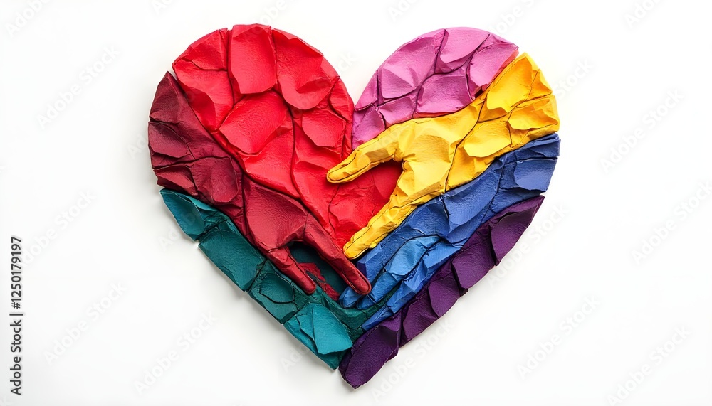 Poster zero discrimination day a symbolic image of a heart made up of different colors and patterns, representing the beauty of human diversity