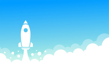 Fototapeta premium startup space ship in sky background with smoke cloud and text space