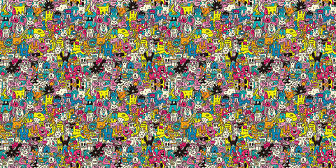 Cartoon hand-drawn doodles on the subject of summer holidays theme seamless pattern