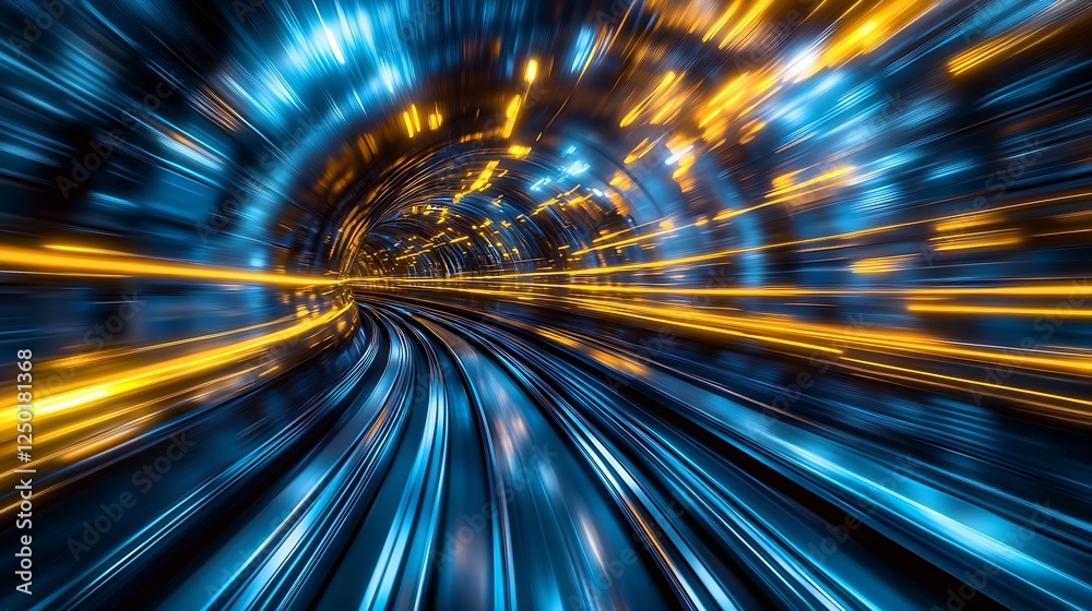 Aufkleber Dynamic view of a glowing tunnel with bright lights creating a sense of rapid movement and futuristic energy : Generative AI