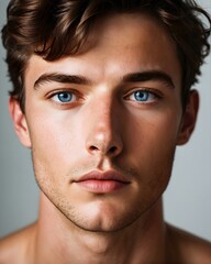 Obraz premium A close up of a young man with blue eyes.