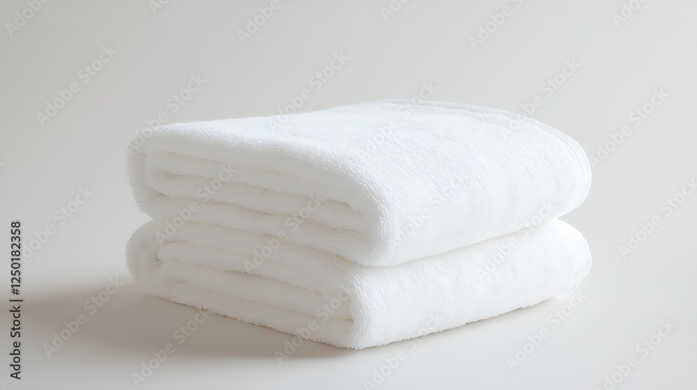 Poster neatly folded plush white towels stacked on a clean surface exuding freshness and comfort : generati