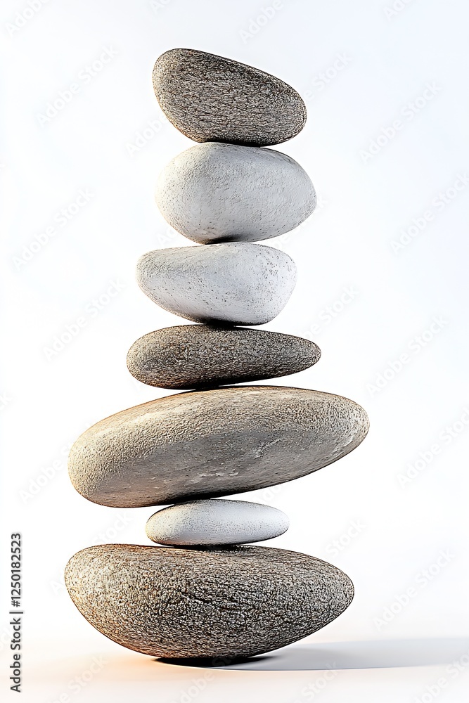 Poster Impeccably arranged stacked stones symbolizing peace and stability in a serene background setting : Generative AI