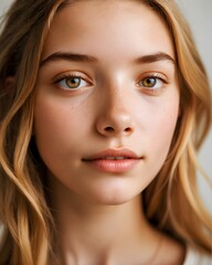 Fototapeta premium A close up of a woman's face with freckles.