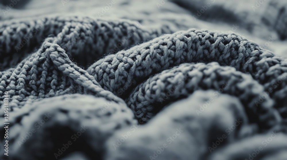 Poster detailed close-up view of a soft textured knit blanket for a cozy atmosphere at home : generative ai