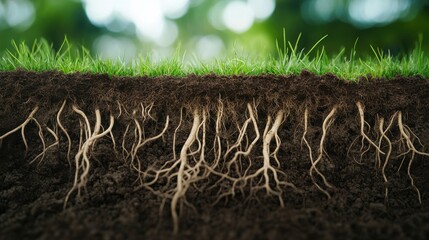 Grass Roots System in Soil, Nature's Underground Network.