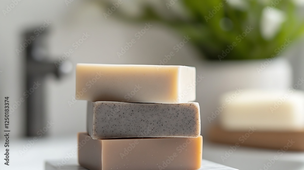 Poster Stylish and natural artisan soap bars arranged neatly to highlight their texture and colors : Generative AI