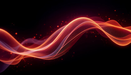 Abstract flowing red wave with glowing particles on a dark background, futuristic digital design, dynamic motion concept