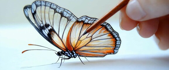 Detailed Butterfly Drawing, Artist at Work, White Background, for Art Inspiration