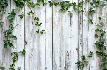 Lush green ivy vines climbing a weathered white wooden fence. (1)