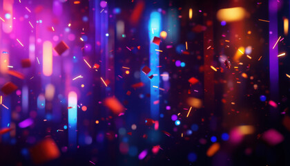 Vibrant abstract background with colorful light trails and particles.