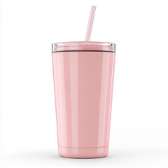 Pink Insulated Tumbler with Straw: A sleek, blush pink insulated tumbler with a clear lid and a matching straw, perfect for keeping your drinks cold or hot on the go.  