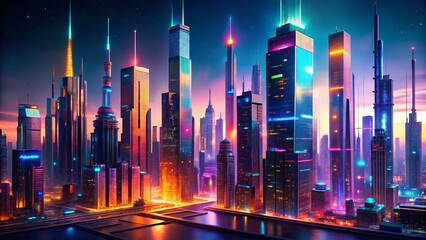 Futuristic Cityscape: Glowing Architecture & Illuminated Skyscrapers - Abstract Digital Art