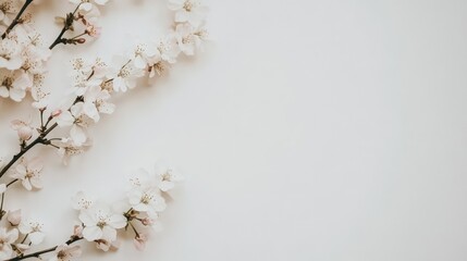 Delicate White Blossoms on Soft Neutral Background Evoking Springtime Serenity and Natural Beauty Perfect for Seasonal Designs and Nature Themes