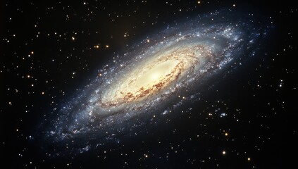Fototapeta premium Spiral galaxy in deep space with bright core and dust lanes.
