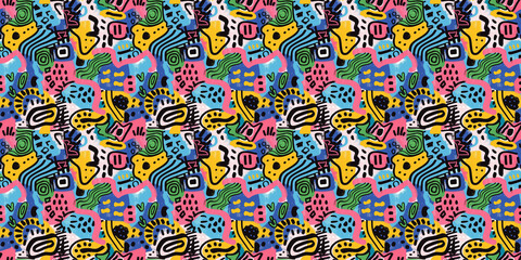 Cartoon hand-drawn doodles on the subject of summer holidays theme seamless pattern