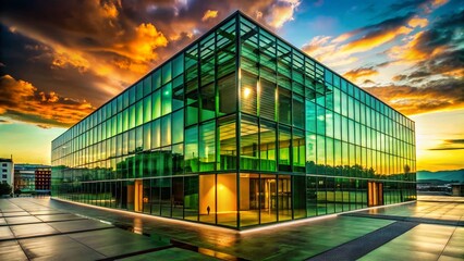 Obraz premium Geneva Switzerland Silhouette Architecture Green Glass Building UN Agency Sunset