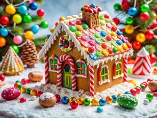 Gingerbread House, Candy, Icing, Winter Holiday, Festive Sweet Treat Drone Photography