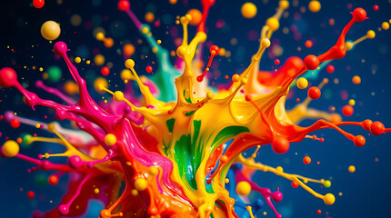 8K ultra HD desktop wallpaper background showing a detailed close-up shot of a dynamic colorful paint splash abstract art, offering sharp focus and vibrant hues, ideal for modern computer screens 