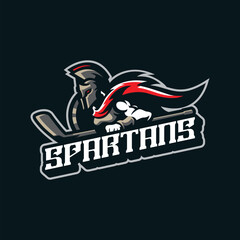 Spartan mascot logo design vector with modern illustration concept style for badge, emblem and t shirt printing. Spartan hockey illustration.