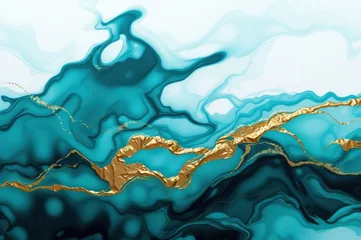 Abstract Teal Gold Marble Texture