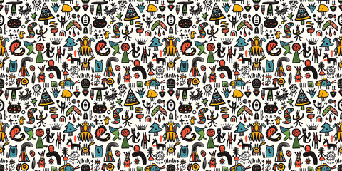 Cartoon hand-drawn doodles on the subject of summer holidays theme seamless pattern