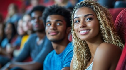 Diverse audience watching movie, theater, enjoying film