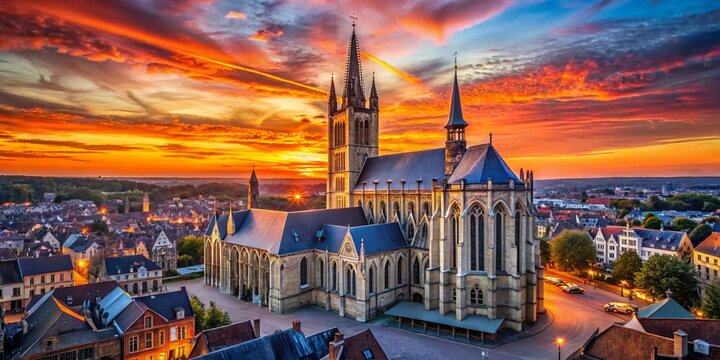 Gothic Basilica Sunset Tongeren Belgium - Majestic Church at Golden Hour