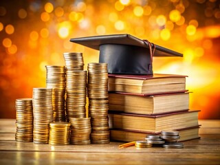 Graduation Success: Stack of Textbooks, Cap, and Coins – Education Achievement Concept