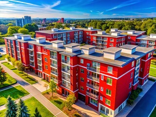 Grand Opening Sale: Aerial View of Red Flat Buildings - Real Estate Banner