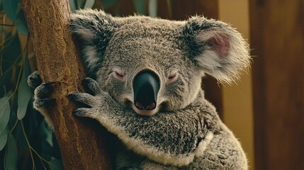 Obraz premium eucalyptus tree with koalas resting on its branches, showcasing its importance in wildlife habitats Eucalyptus tree benefits 