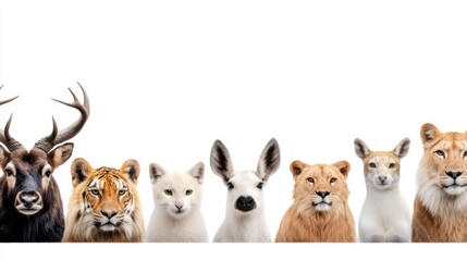 Diverse Collection of Wild and Domestic Animals on White Background