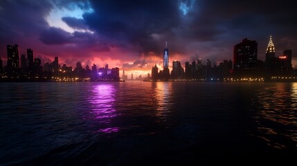 Obraz premium Fiery Sunset Over the Manhattan Skyline
