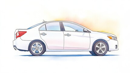 Fototapeta premium Side view of a sleek, modern sedan parked on a sunny street with a vibrant background