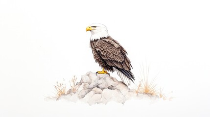 Majestic Bald Eagle Perched on a Rocky Outcrop Against a Minimalist Background