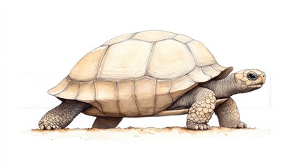 Obraz premium Detailed illustration of a tortoise walking on a sandy surface with a plain background
