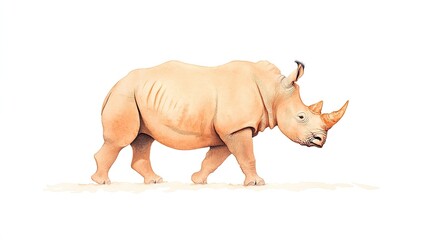 Fototapeta premium A realistic illustration of a walking rhinoceros showcasing its unique features in a minimalist style