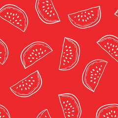 Watermelon Pattern on Red Background Illustration