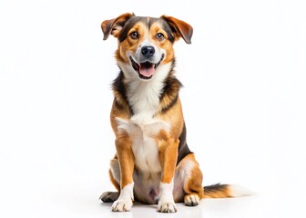 Happy Mixed Breed Dog, White Background, Pet Portrait, Canine Stock Photo