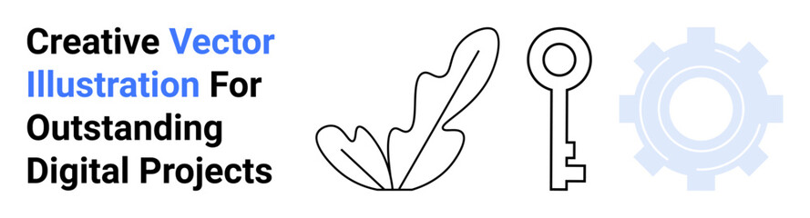 Leaf, key, and gear outline emphasize growth, innovation, and technology. Ideal for branding, creative tools, education, sustainability security collaboration and tech-driven solutions flat