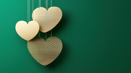 Elegant Hanging Hearts on a Green Background for Romantic Decor
