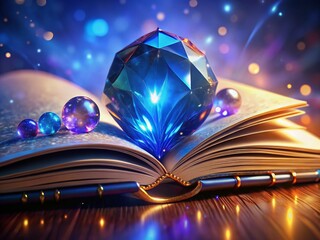High-Resolution 3D Rendered Sapphire Open Book: Panoramic Educational Resource