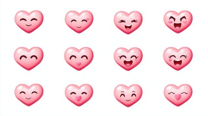 Diverse Heart Emojis Featuring Joyful Expressions and Happy Faces
