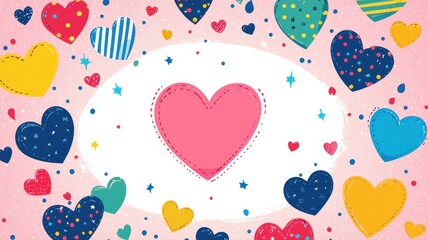 Colorful Heart Design on Pink Background for Love and Affection